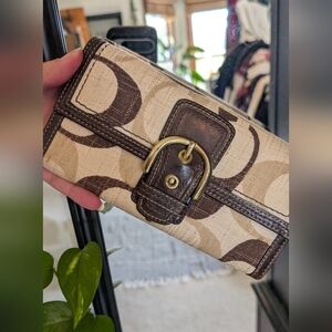 Coach Beige and Brown Signature Wallet